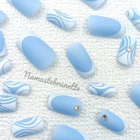 2/$16 Rhinestone Blue Press On Nails - Picture 2 of 8